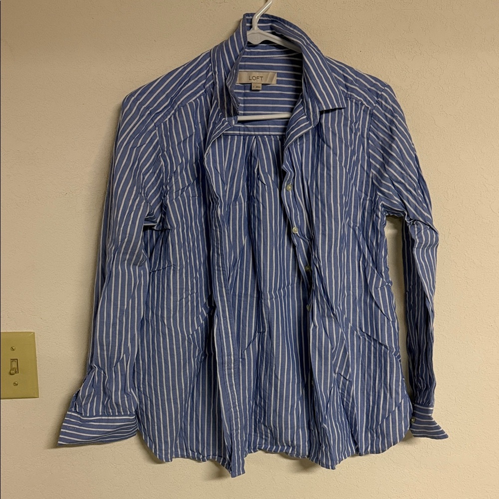 LOFT Blue and White Striped Button Down Shirt